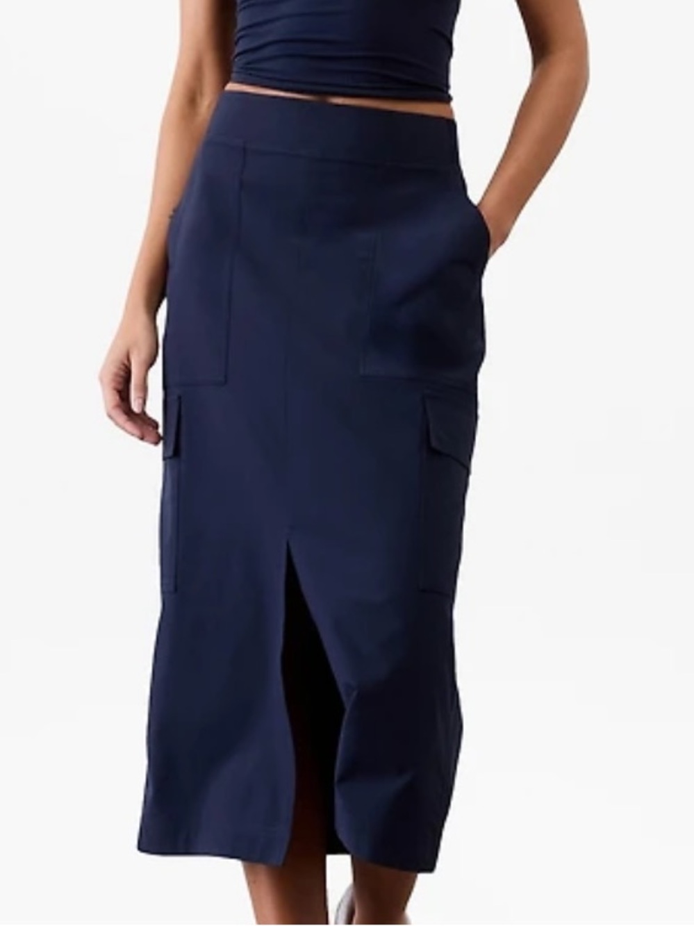 Athleta Brooklyn Navy Midi Cargo Skirt with Front Slit size 8